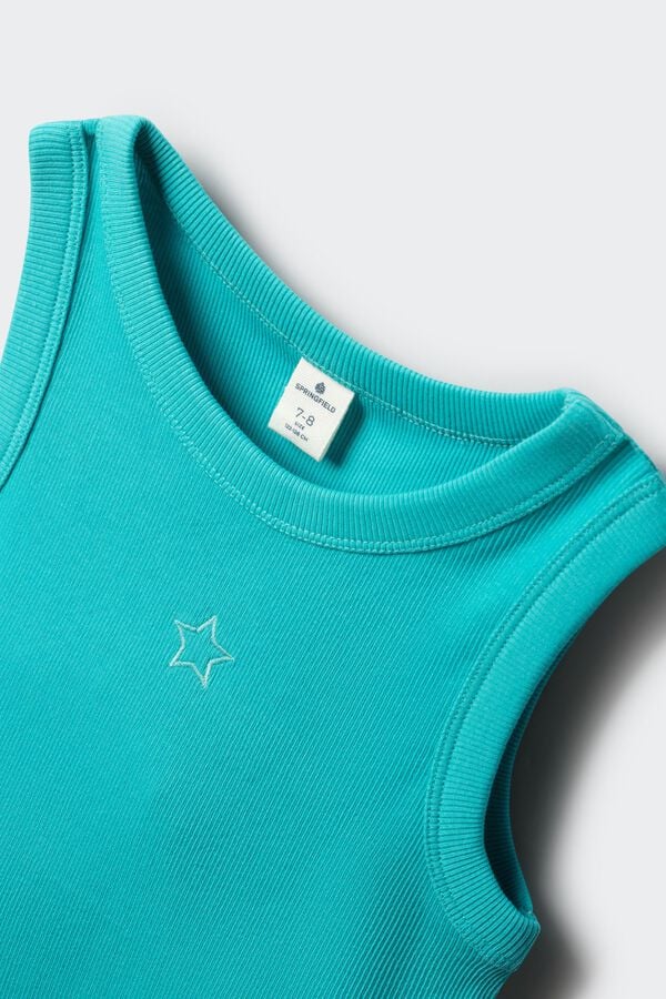 Springfield Kids Top canelado bordado estrela menina verde