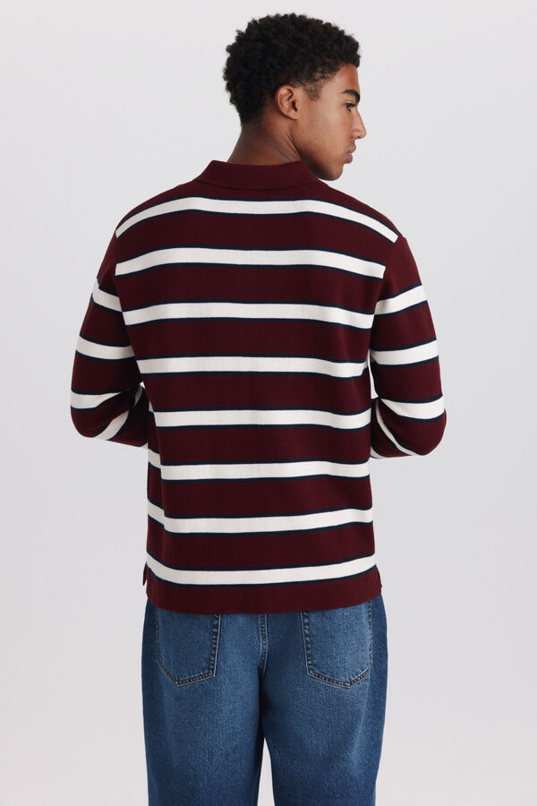 Springfield Polo de manga comprida em jacquard de riscas vermelho