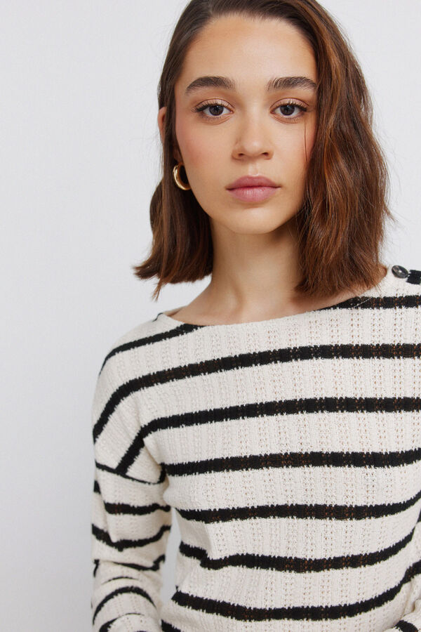 Springfield Camiseta rayas botones hombro beige