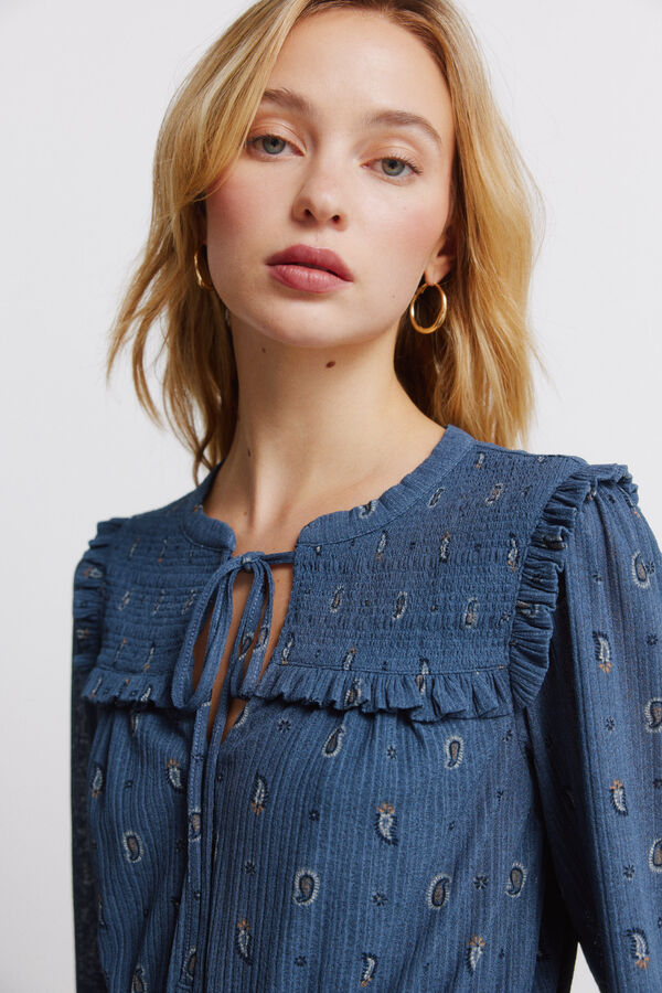 Springfield Vestido curto de manga comprida com folhos azul