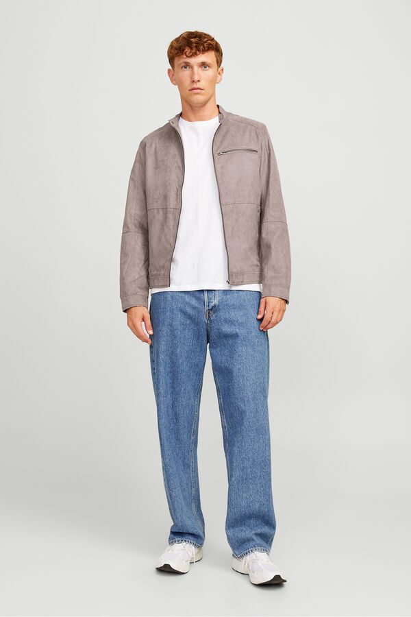 Jack & Jones Jaqueta de motociclista de camur&ccedil;a cinzento