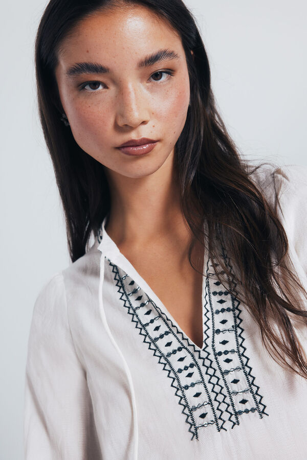 Springfield Blusa boho com bordado de lantejoulas cru
