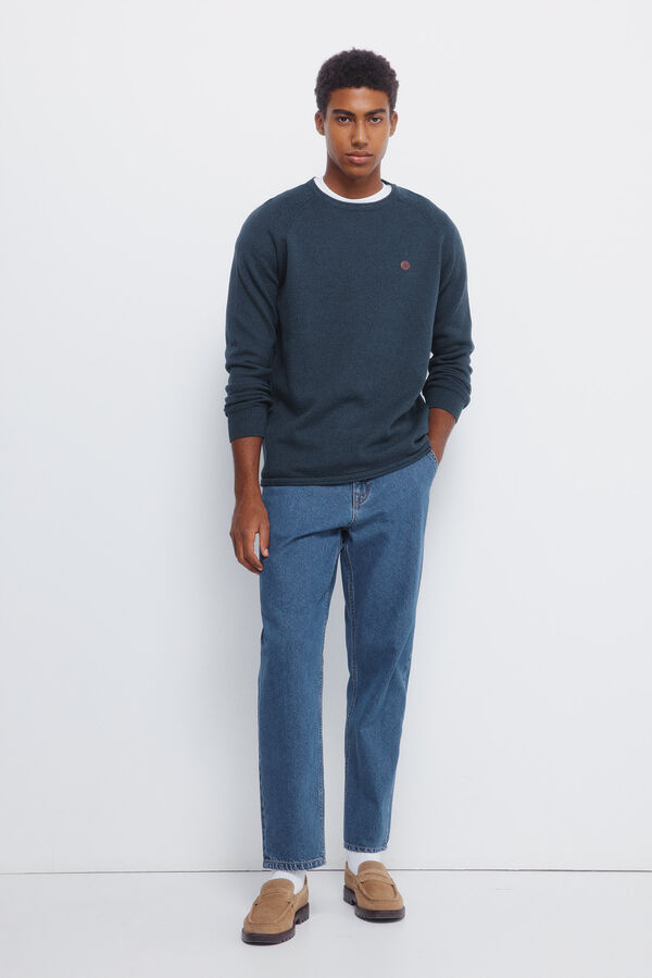 Springfield Camisola liso de gola alta azul