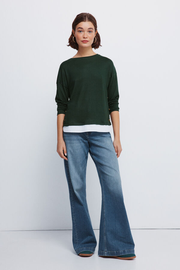 Springfield T-shirt combinada com botões laterais verde