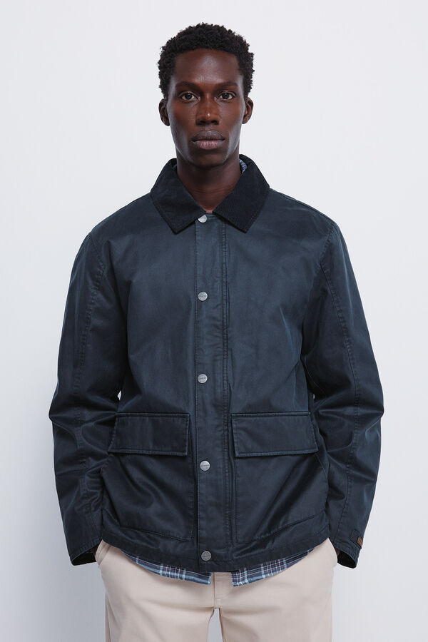 Springfield Parka curta com gola de veludo cotel&ecirc; azul