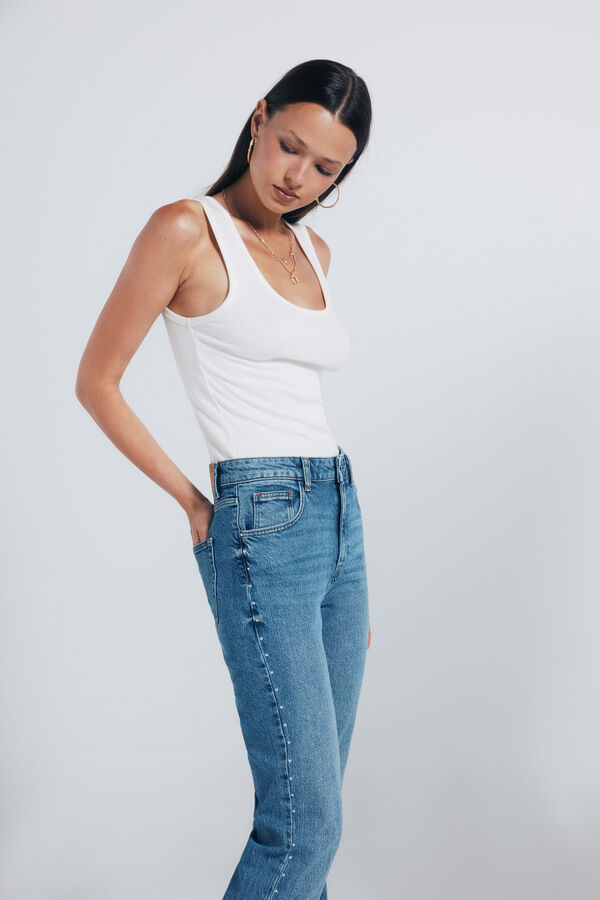 Springfield Calça jeans reta com tachas azul