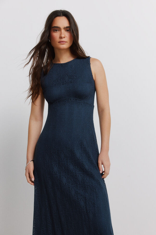 Springfield Embroidered midi dress with straps blue