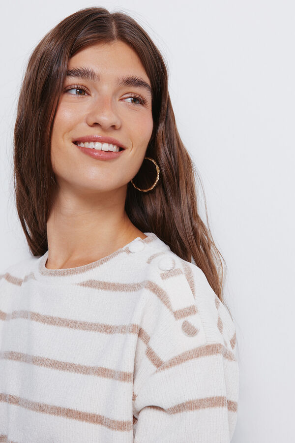 Springfield T-shirt riscas de chenille com botões e ombros à mostra branco