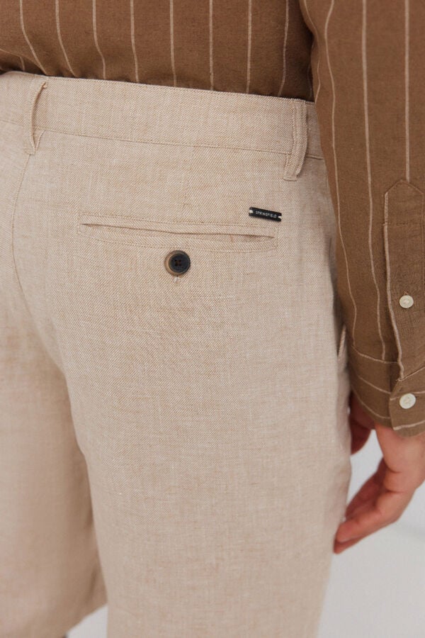 Springfield Bermudas de linho dobby comfort fit camel