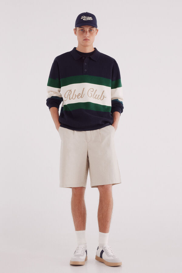 Springfield Suéter de gola polo com bordado azul