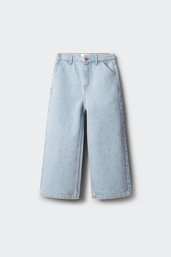 Springfield Kids Jeans culotte bordados para menina azul