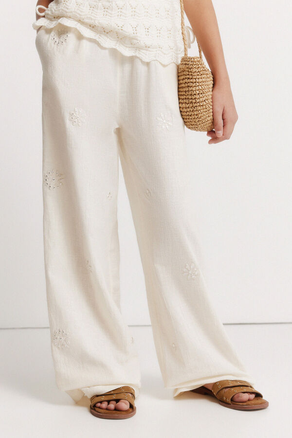 Springfield Kids Cal&ccedil;as fluidas com bordados para menina cru