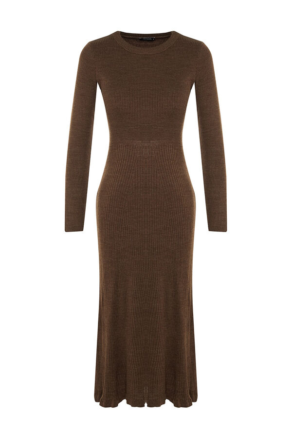 Trendyol Vestido midi de malha manga comprida ajustado cru