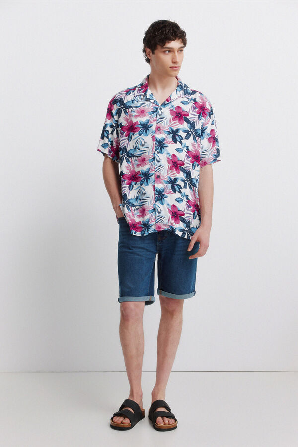 Springfield Camisa de manga curta em viscose estampada azul