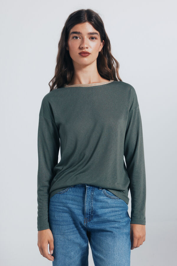 Springfield Camiseta gola lurex Caqui escuro