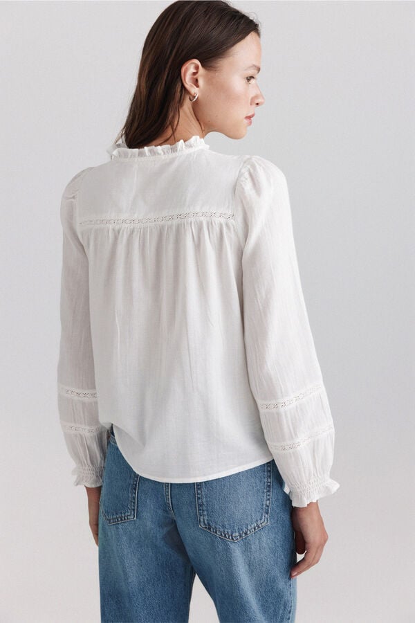 Springfield Blusa rom&acirc;ntica com gola de folhos branco