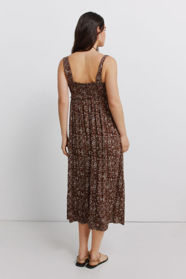 Springfield Vestido midi smock no peito castanho