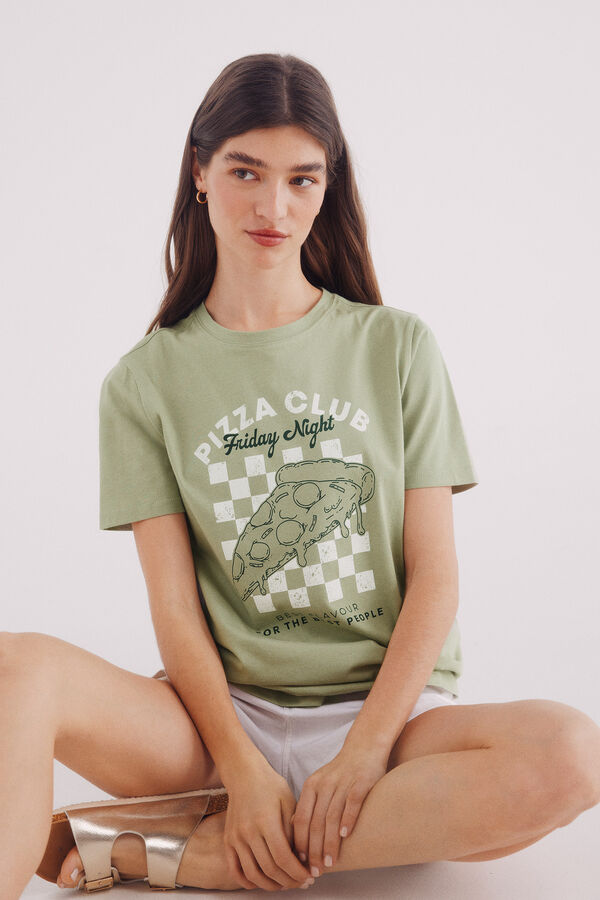 Springfield Camiseta "Clube da Pizza" bege