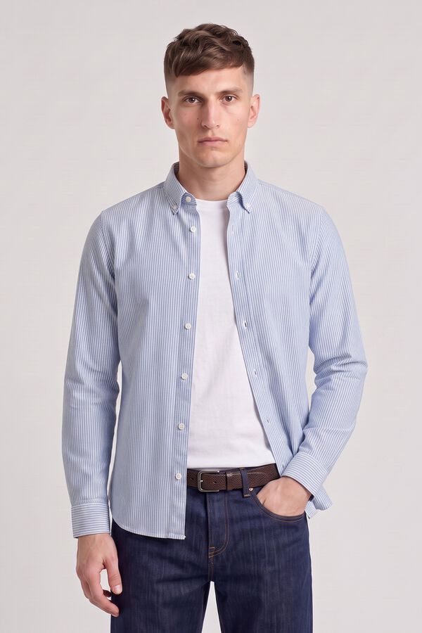 Jack & Jones Camisa Oxford 100% algod&atilde;o azul