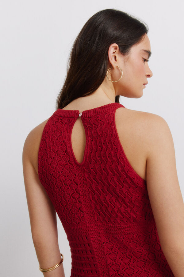 Springfield Vestido halter pointelle vermelho