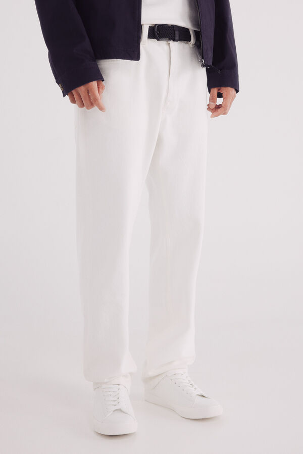 Springfield Calça jeans branca reta bege