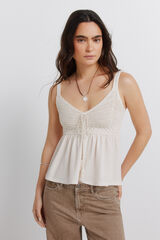 Springfield Crochet structure tie vest top beige