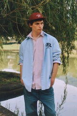 Springfield Camisa Oxford bordada azul