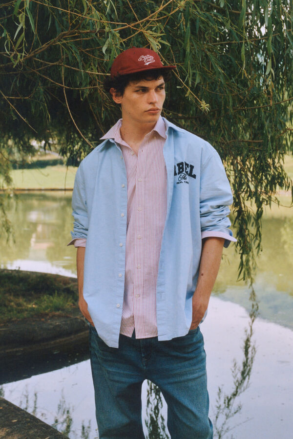 Springfield Camisa Oxford bordada azul