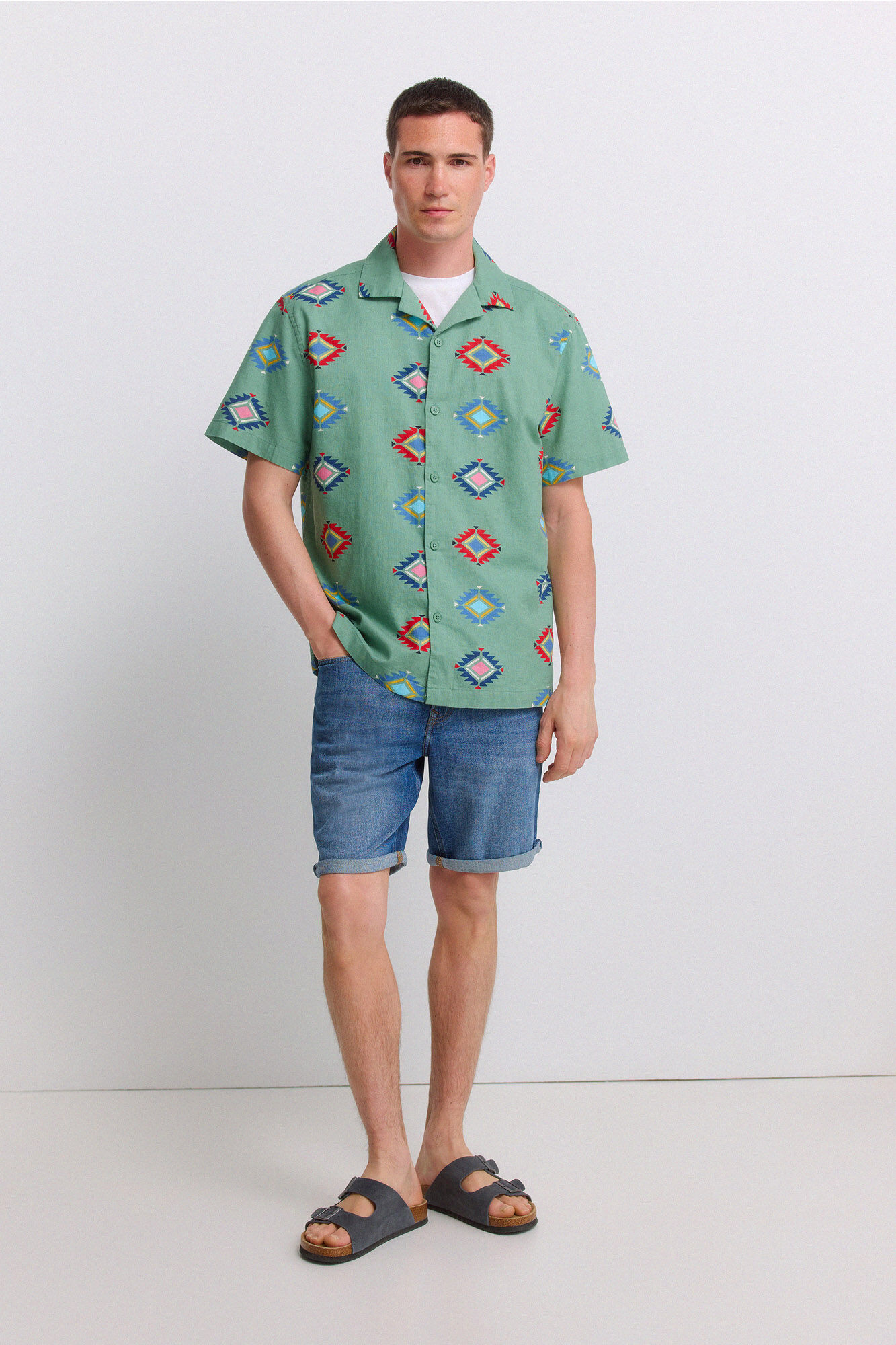 Springfield Camisa de manga curta bowling estampada