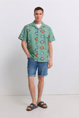 Springfield Camisa de manga curta bowling estampada verde