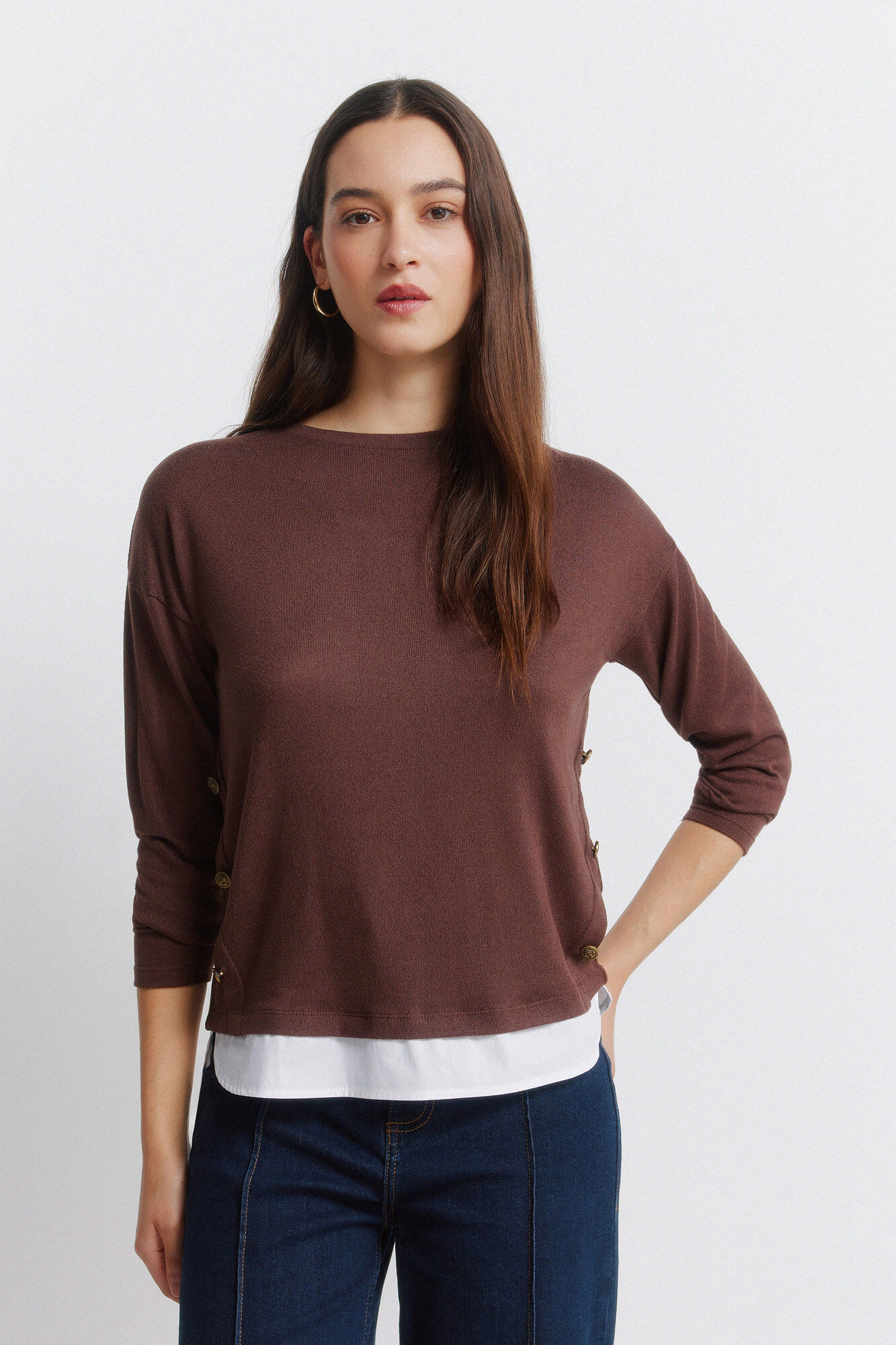 Springfield T-shirt combinada com bot&otilde;es laterais