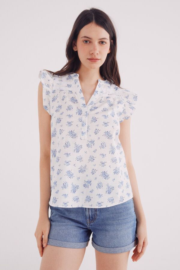 Springfield Lace insert blouse blue