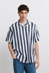 Springfield Camisa de manga curta em viscose &agrave;s riscas azul