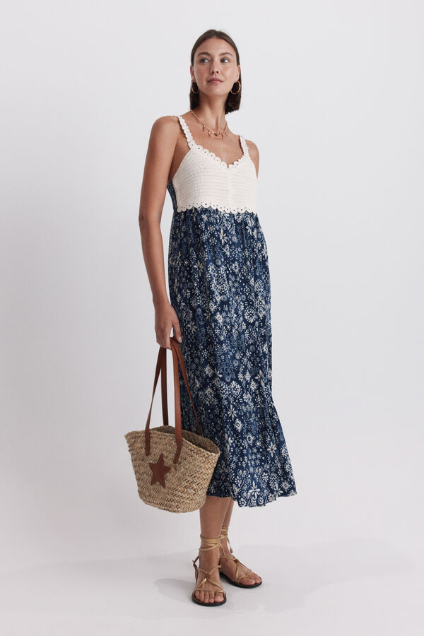Springfield Vestido midi estampado em crochet azul