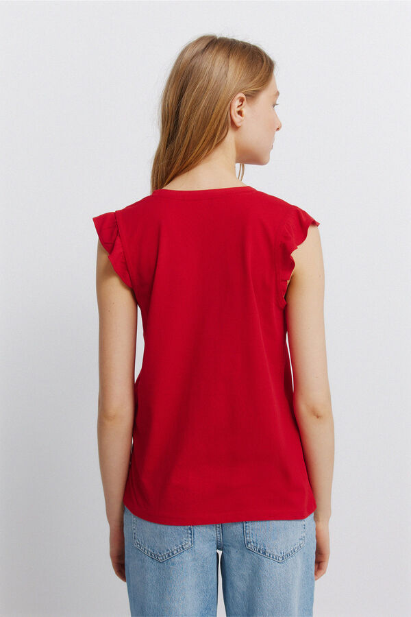 Springfield T-shirt com folhos e renda vermelho