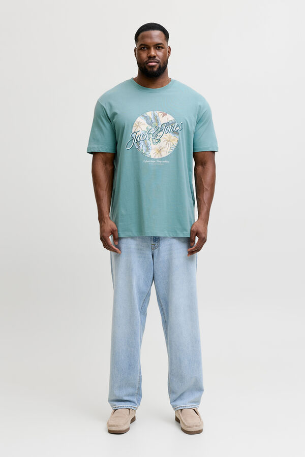 Jack & Jones PLUS T-shirt de algod&atilde;o estampada azul