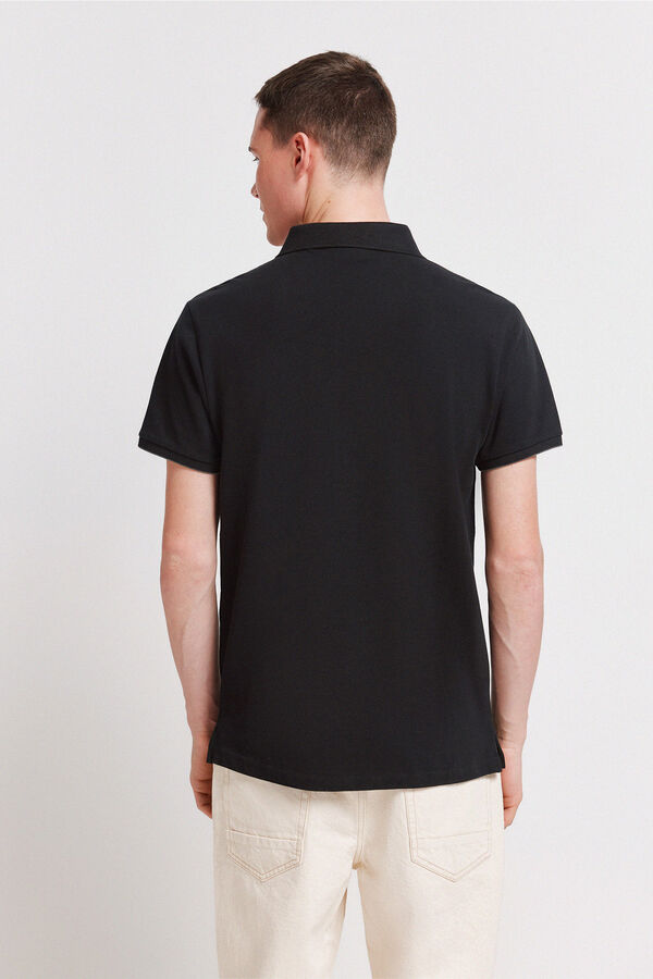 Springfield Piqu&eacute; contrast cuff slim fit polo shirt black