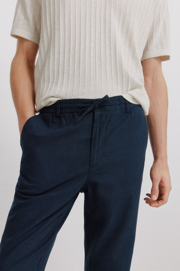 Springfield Cal&ccedil;as chino em linho comfort fit azul