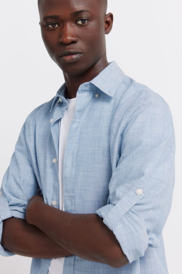 Springfield Camisa em algod&atilde;o slub azul
