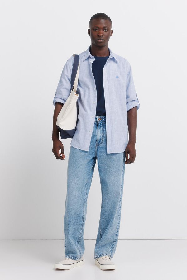 Springfield Camisa leve micro riscas azul