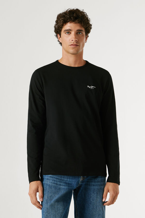 Pepe Jeans T-shirt manga comprida slim preto