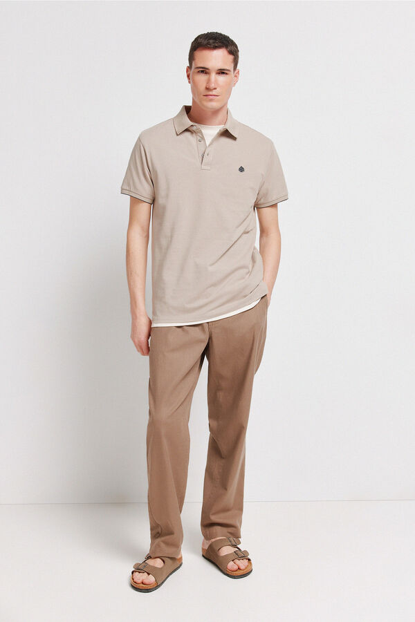 Springfield Polo piqu&eacute; punho em contraste slim fit cru