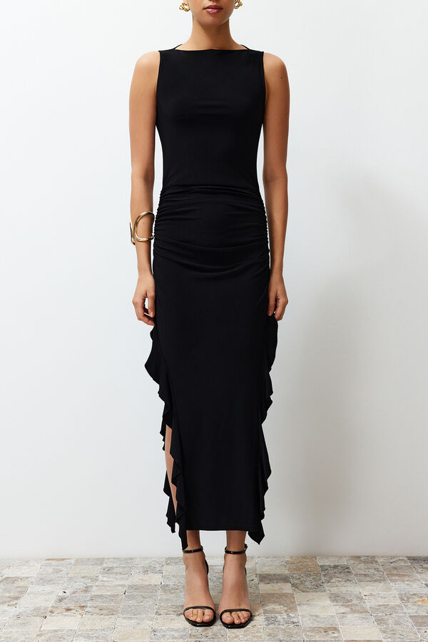 Trendyol Vestido comprido com abertura preto
