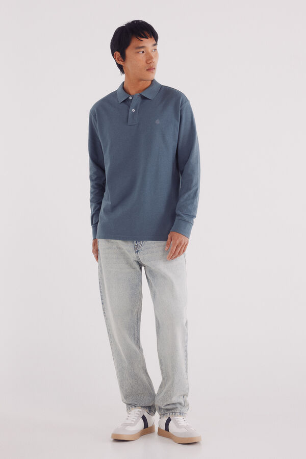 Springfield Polo piqué básica de manga comprida e manga regular azul