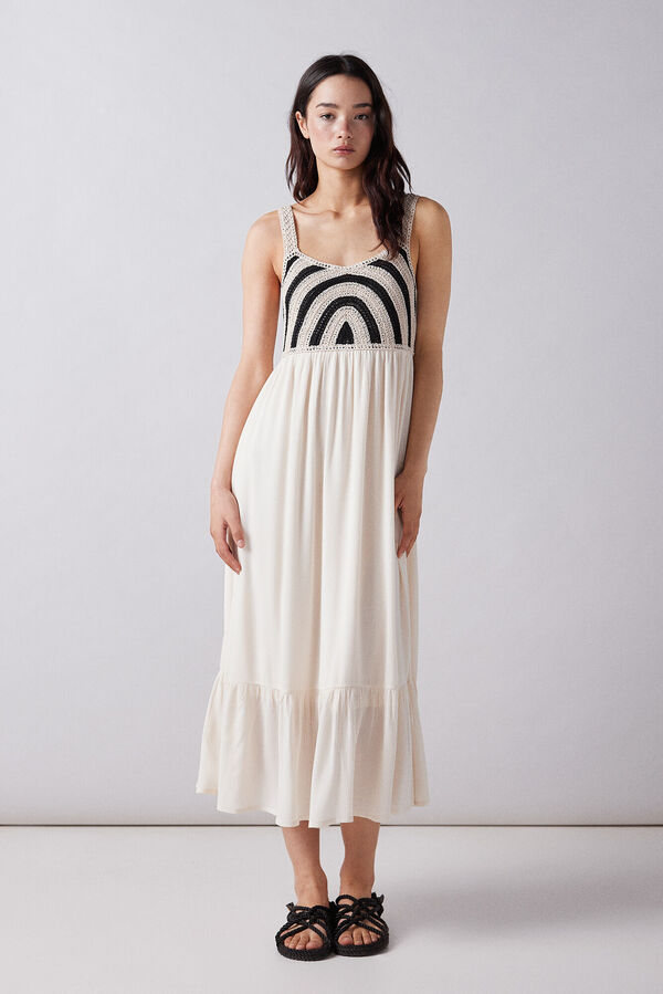 Springfield Vestido midi combinado crochet bege