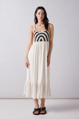 Springfield Vestido midi combinado crochet bege
