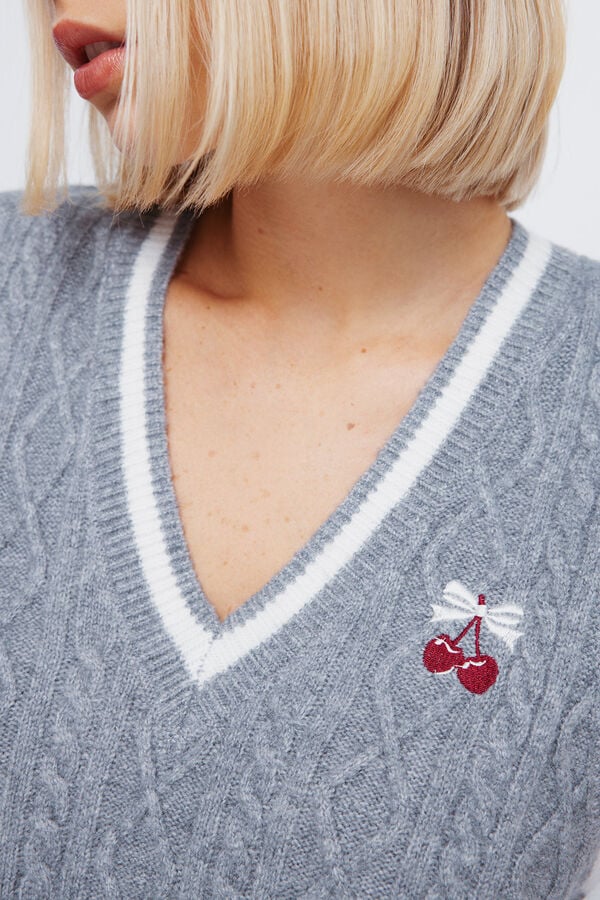 Springfield Malha de colete bordado cereja cinzento