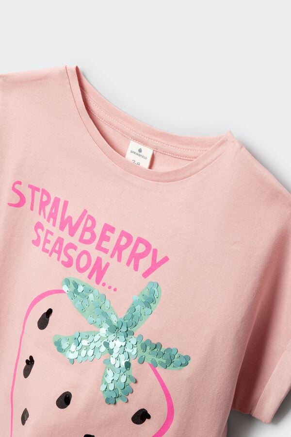Springfield Kids T-shirt de manga curta morango menina rosa