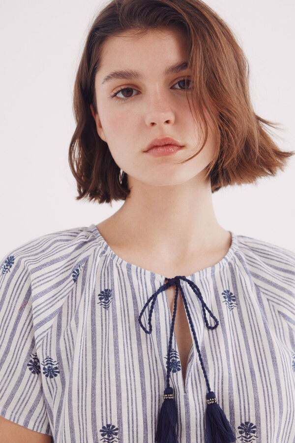 Springfield Blusa rayas bordados azul