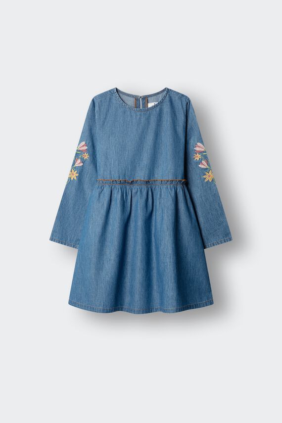 Vestido denim bordados niña